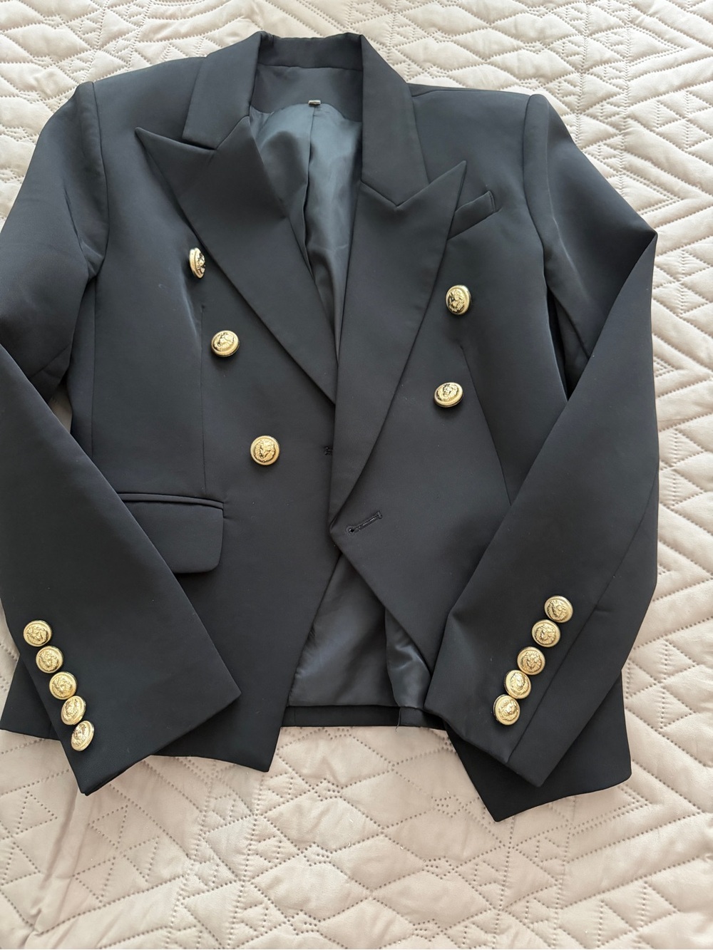 Black Double-Breasted Women’s Blazer with Gold Buttons